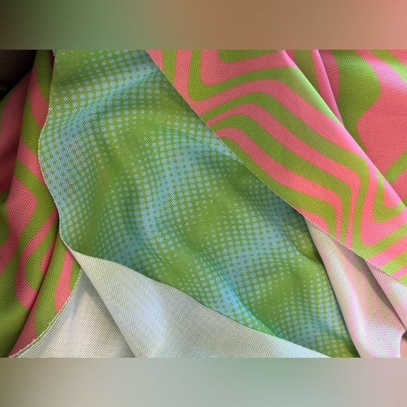 Maisie Wilen Printed Green Pink Stretch Mesh Mini Dress Size Small - Picture 6 of 8